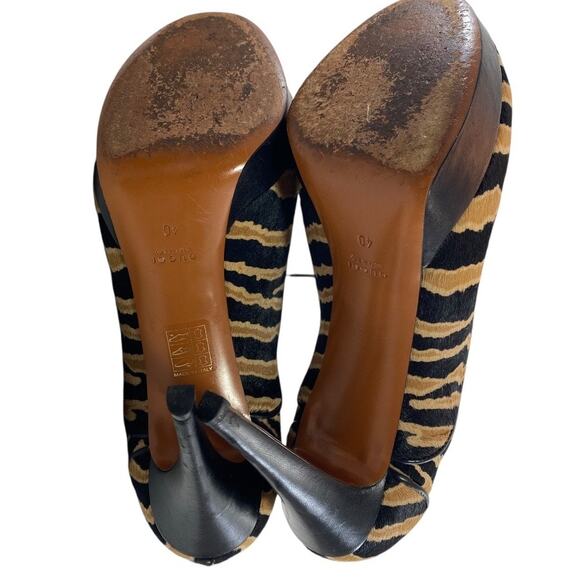 Gucci Zebra Print Pony Hair Leather Sz 10 EU 40 Lace Up Platform Bootie Heels - Picture 8 of 16